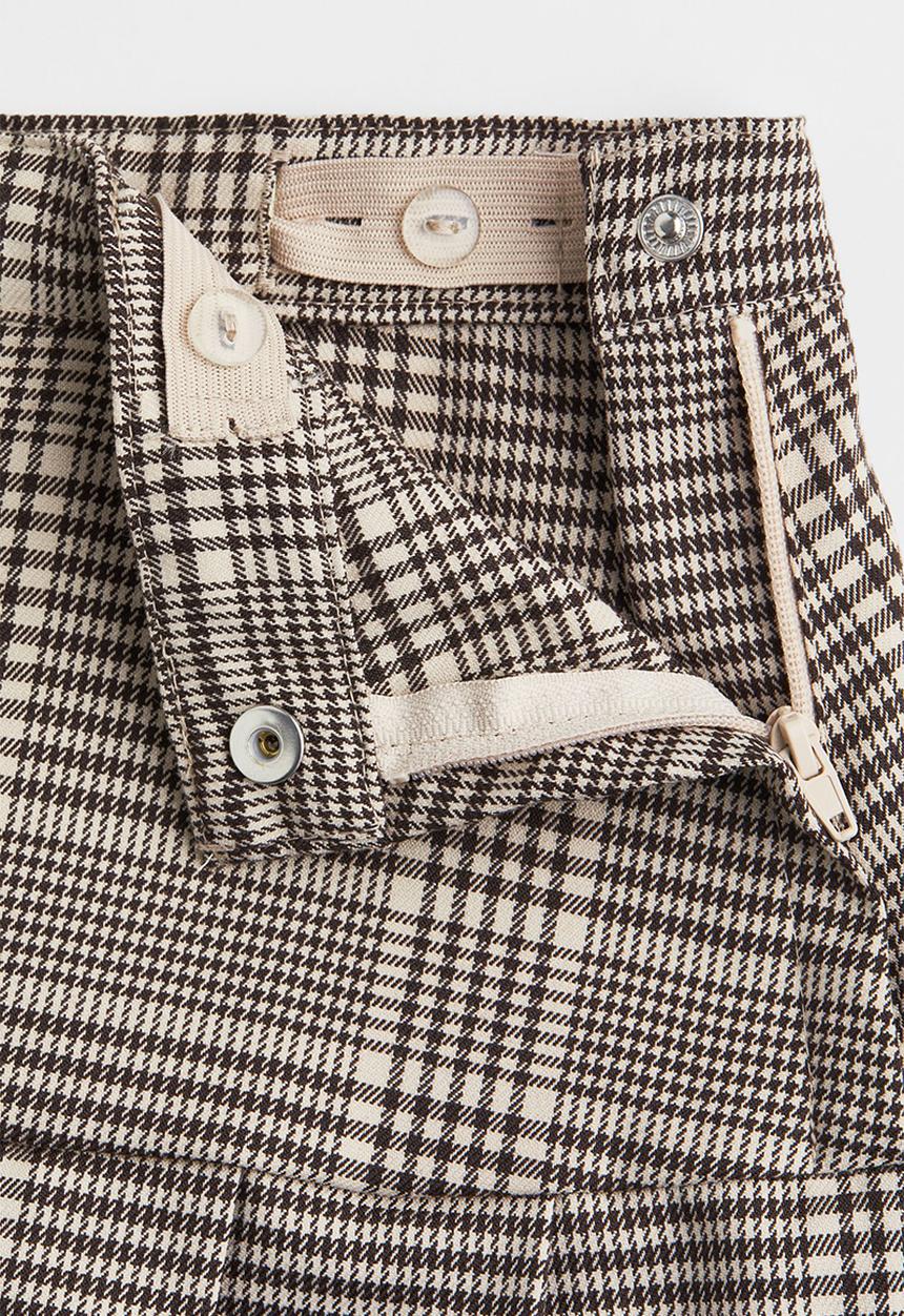 H&M - Pleated twill skirt - light beige/checked