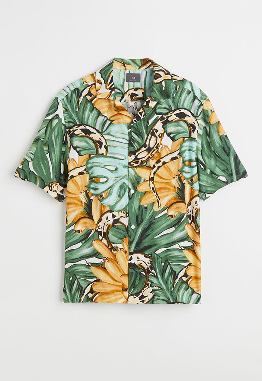 H&M - Relaxed fit patterned resort shirt - green/leaf print