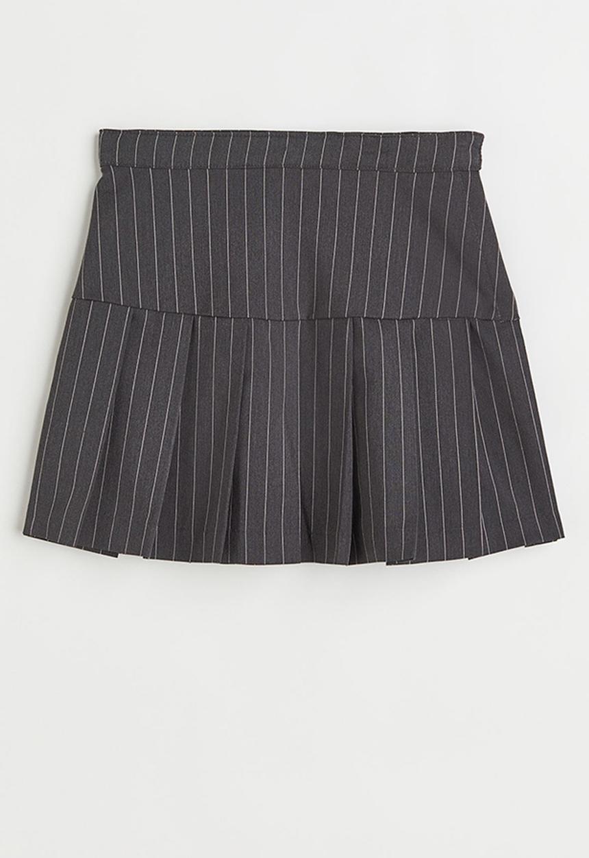 H&M - Pleated twill skirt - dark grey/pinstriped