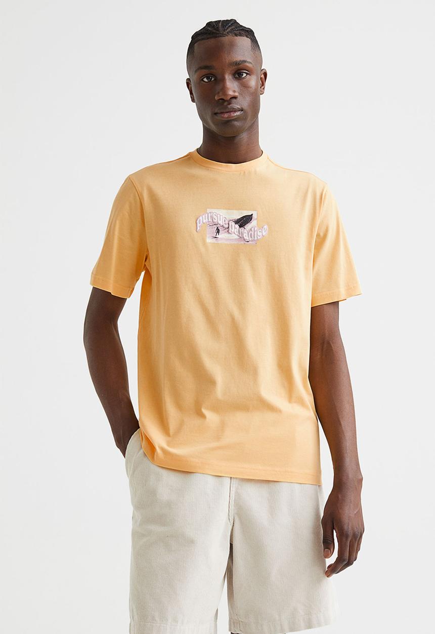 H&M - Printed T-shirt - yellow/pursue paradise
