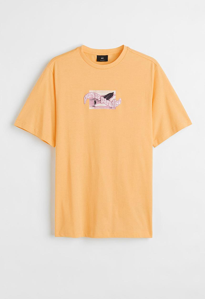 H&M - Printed T-shirt - yellow/pursue paradise