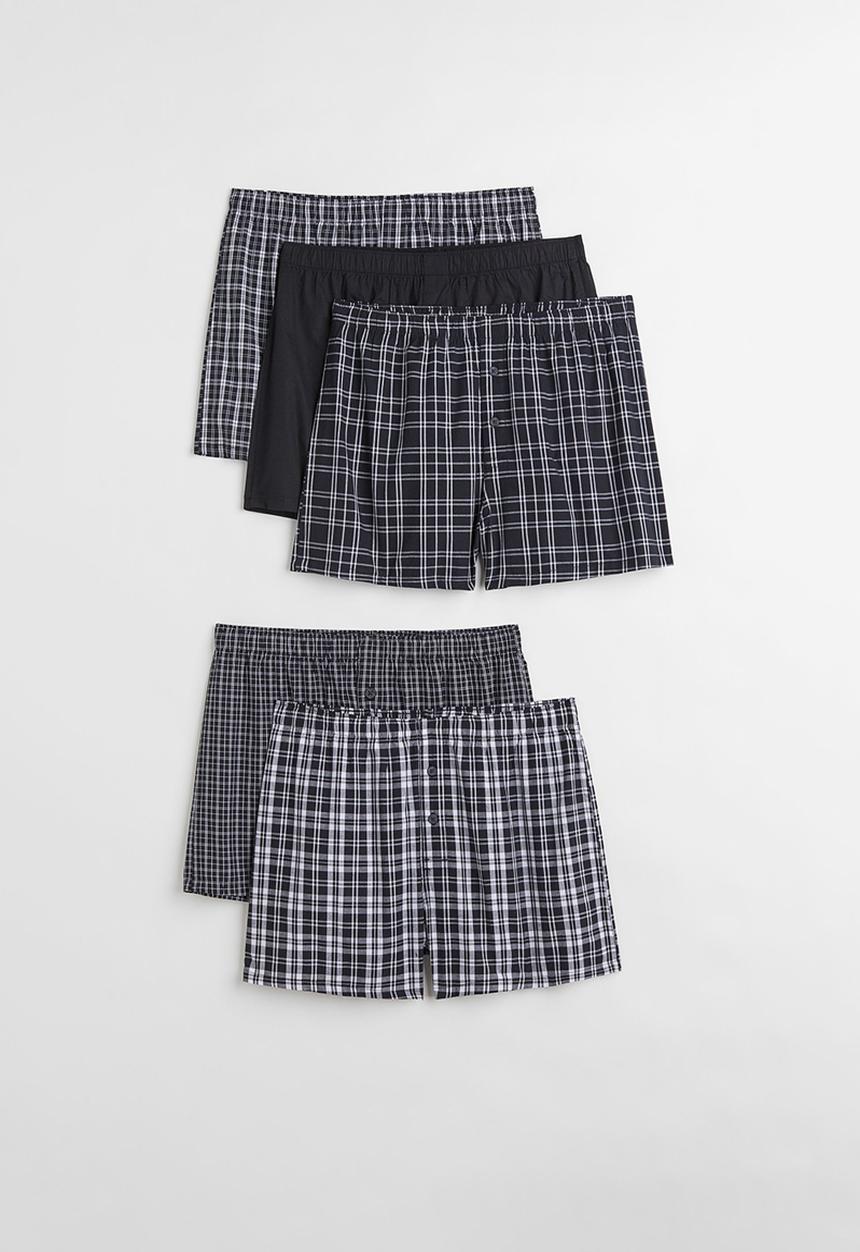 H&M - 5 Pack woven cotton boxer shorts - black & white checked