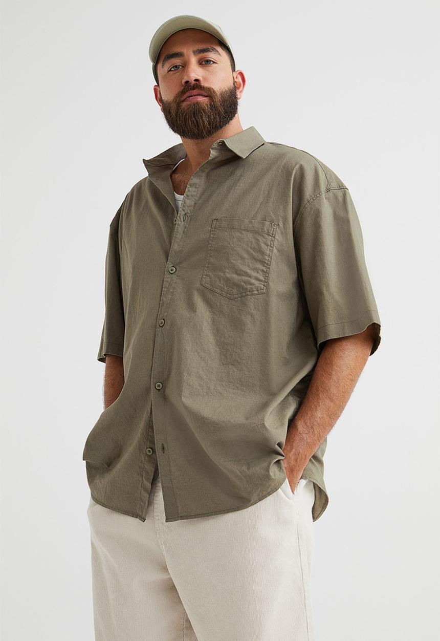 H&M - Relaxed fit short-sleeved shirt - khaki green