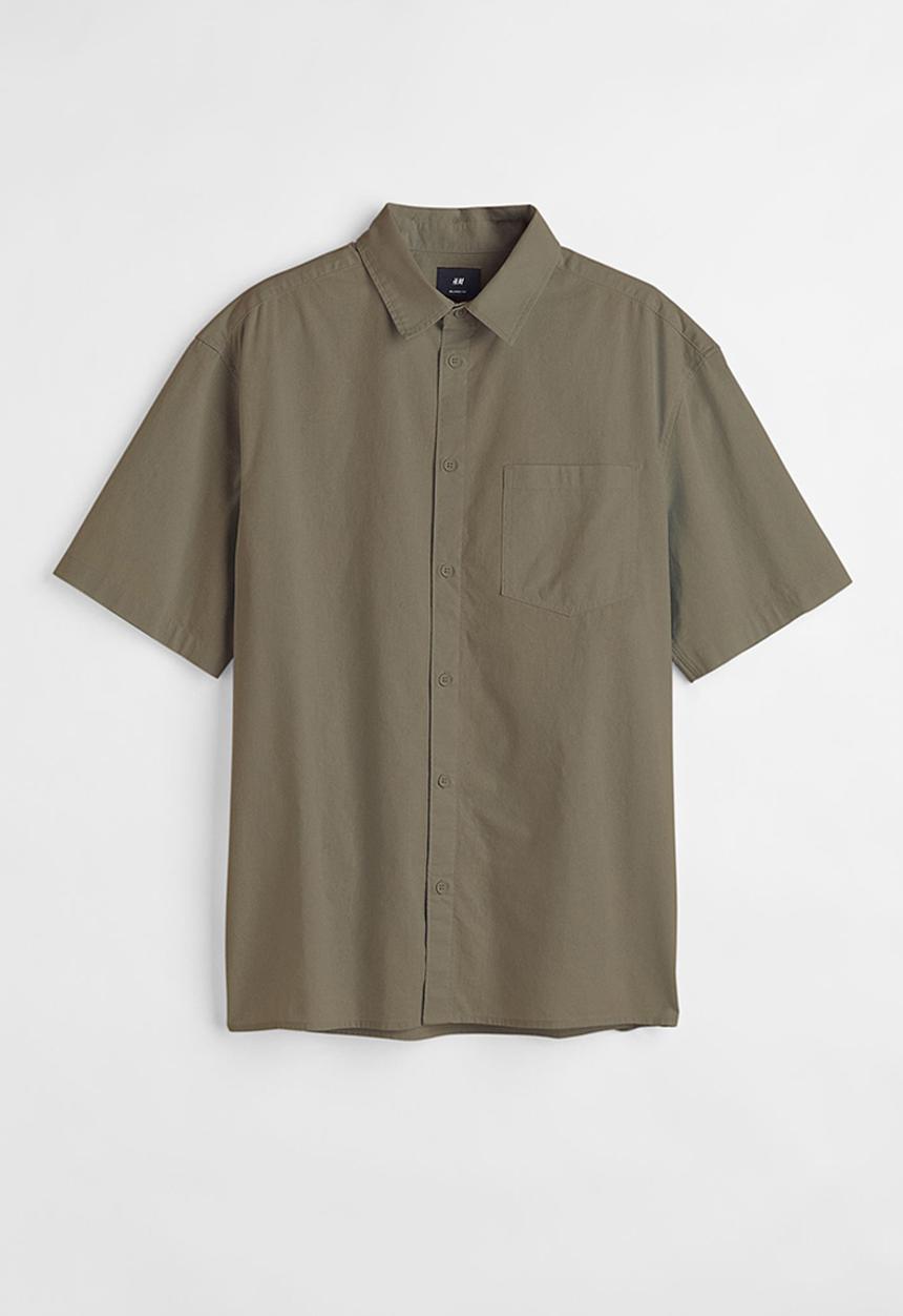 H&M - Relaxed fit short-sleeved shirt - khaki green