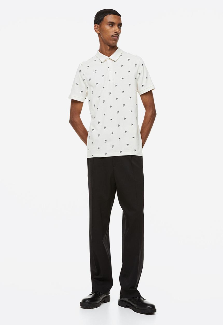 H&M - Slim fit patterned polo shirt - cream/palm trees