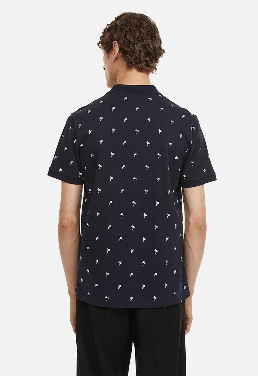 H&M - Slim fit patterned polo shirt - dark blue/palm trees