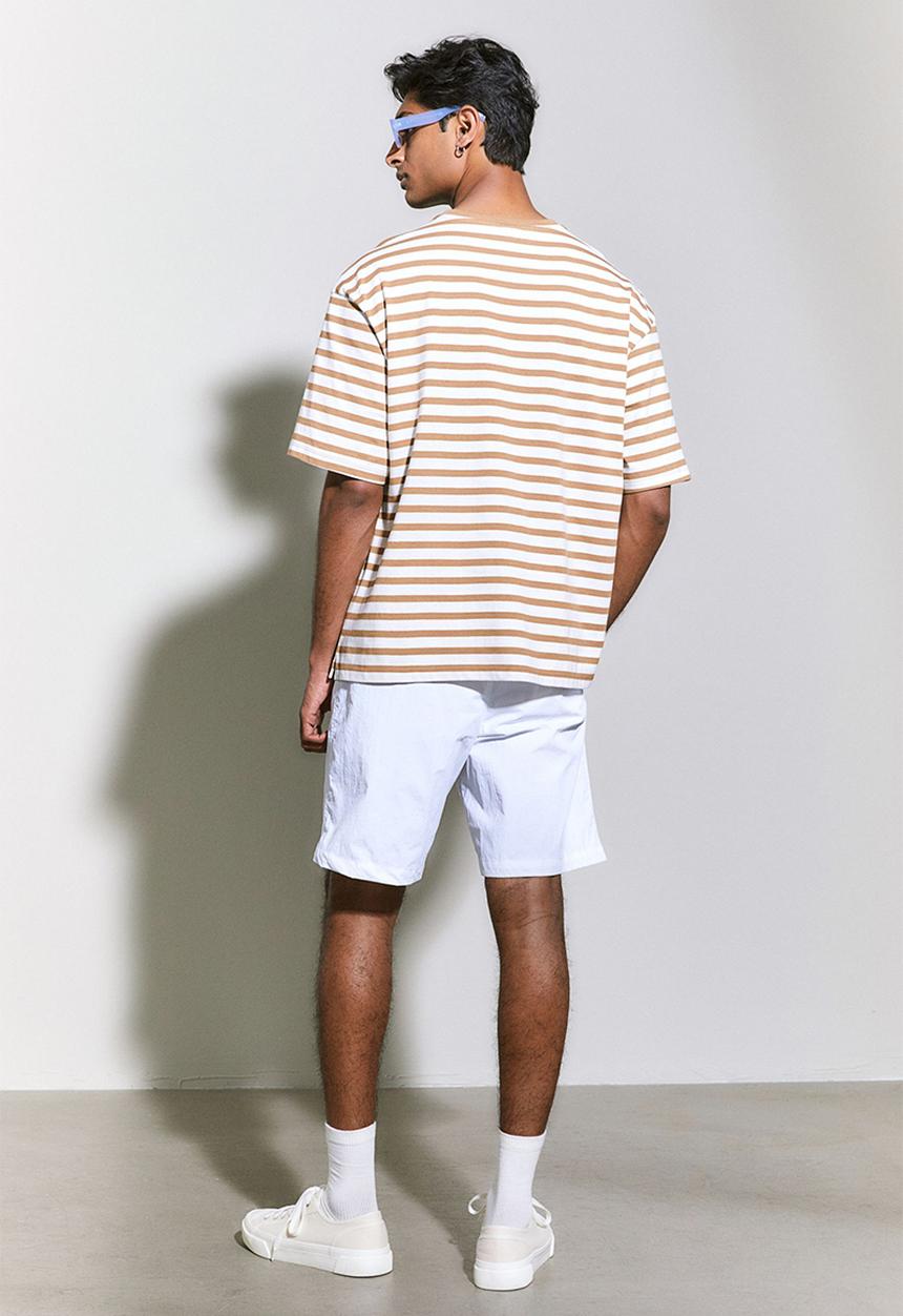 H&M - Relaxed fit cotton T-shirt - beige & white striped