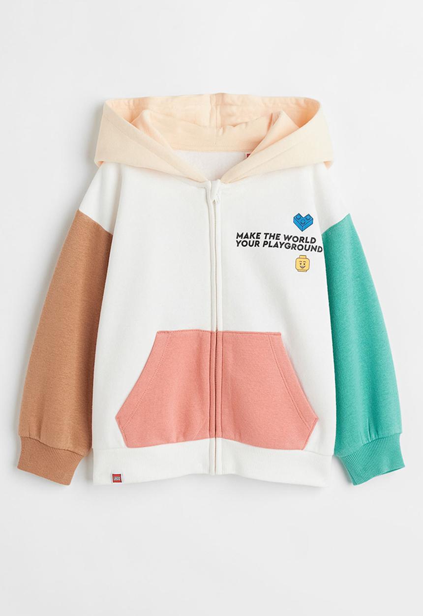 H&M - Printed zip-through hoodie - natural white/lego® collection