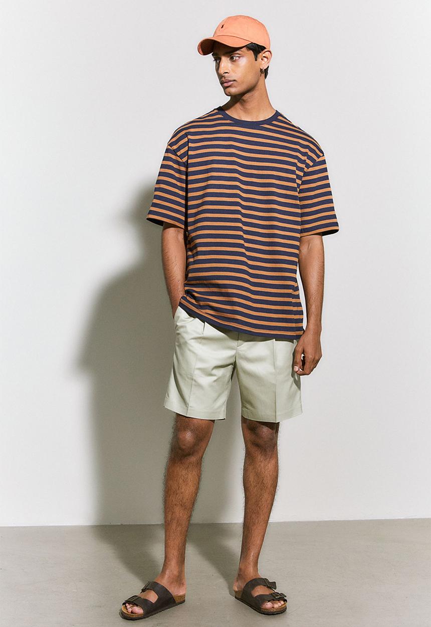 H&M - Relaxed fit cotton T-shirt - dark blue & brown striped