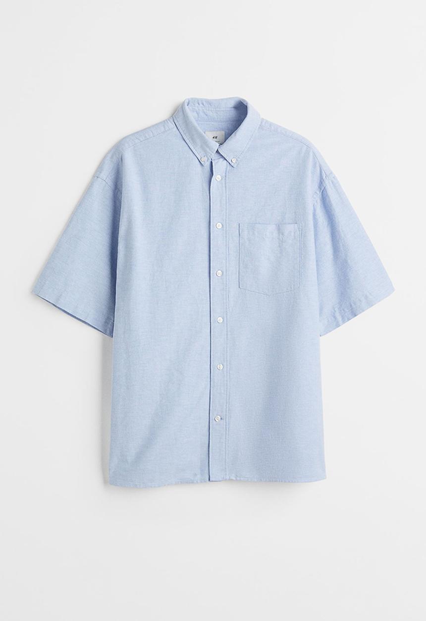 H&M - Oversized fit short-sleeved oxford shirt - light blue