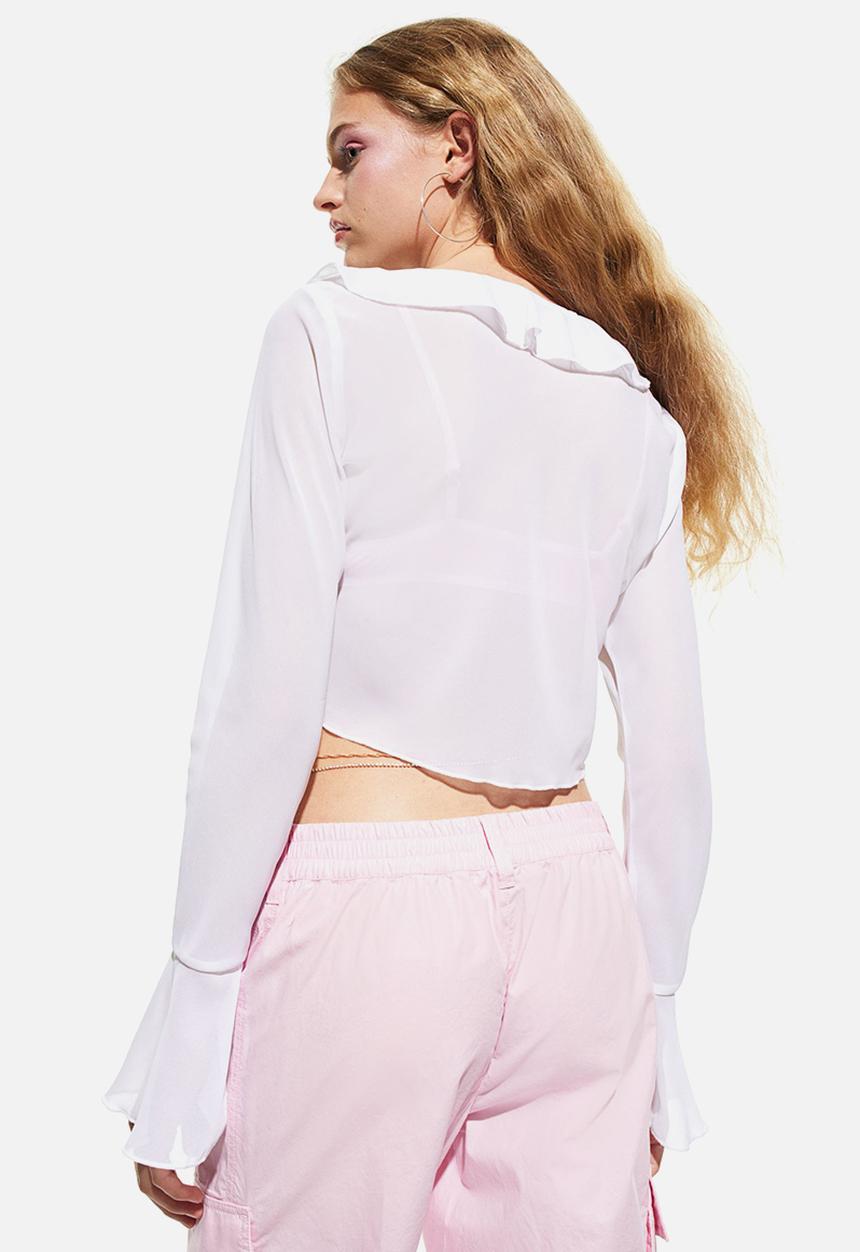 H&M - Flounce-trimmed chiffon blouse - white