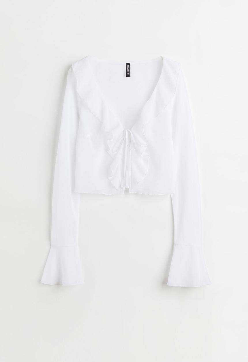 H&M - Flounce-trimmed chiffon blouse - white