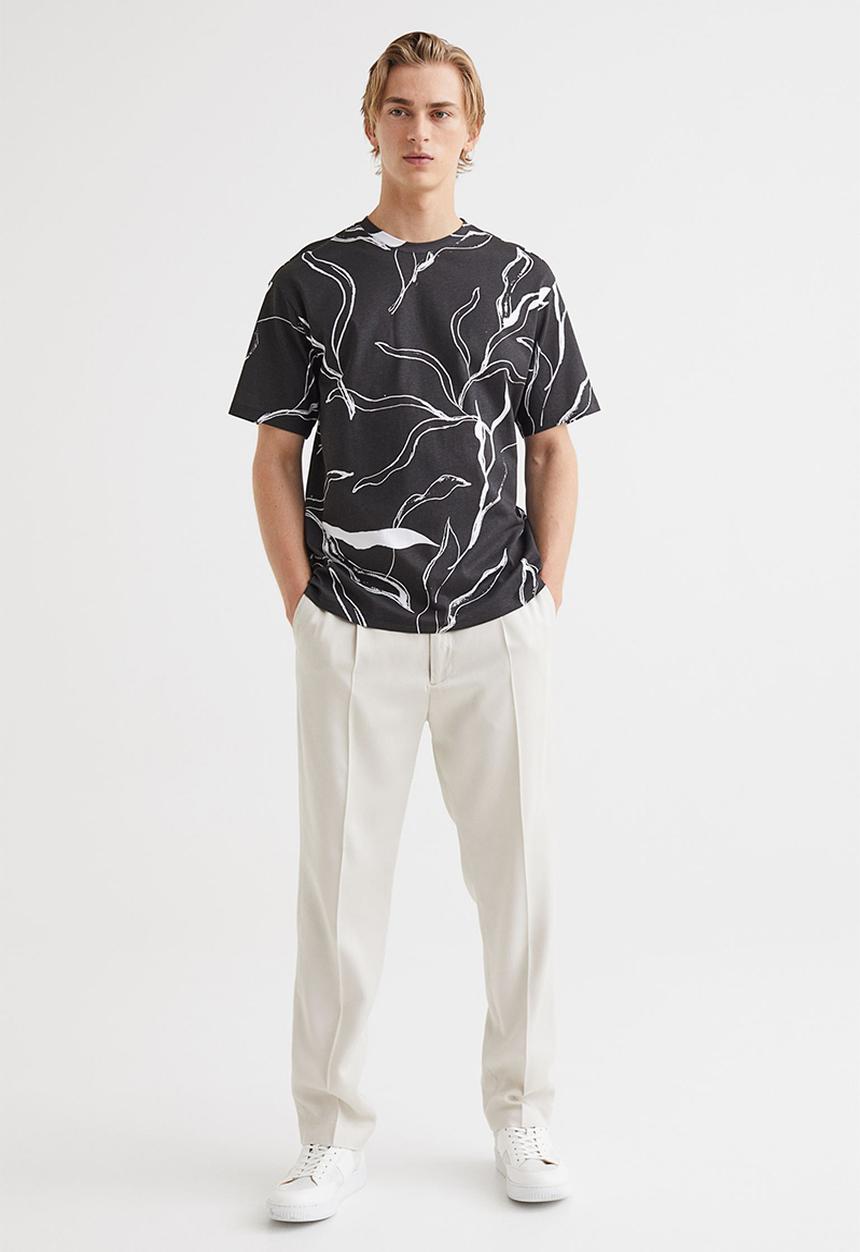 H&M - Relaxed fit patterned cotton T-shirt - black/patterned
