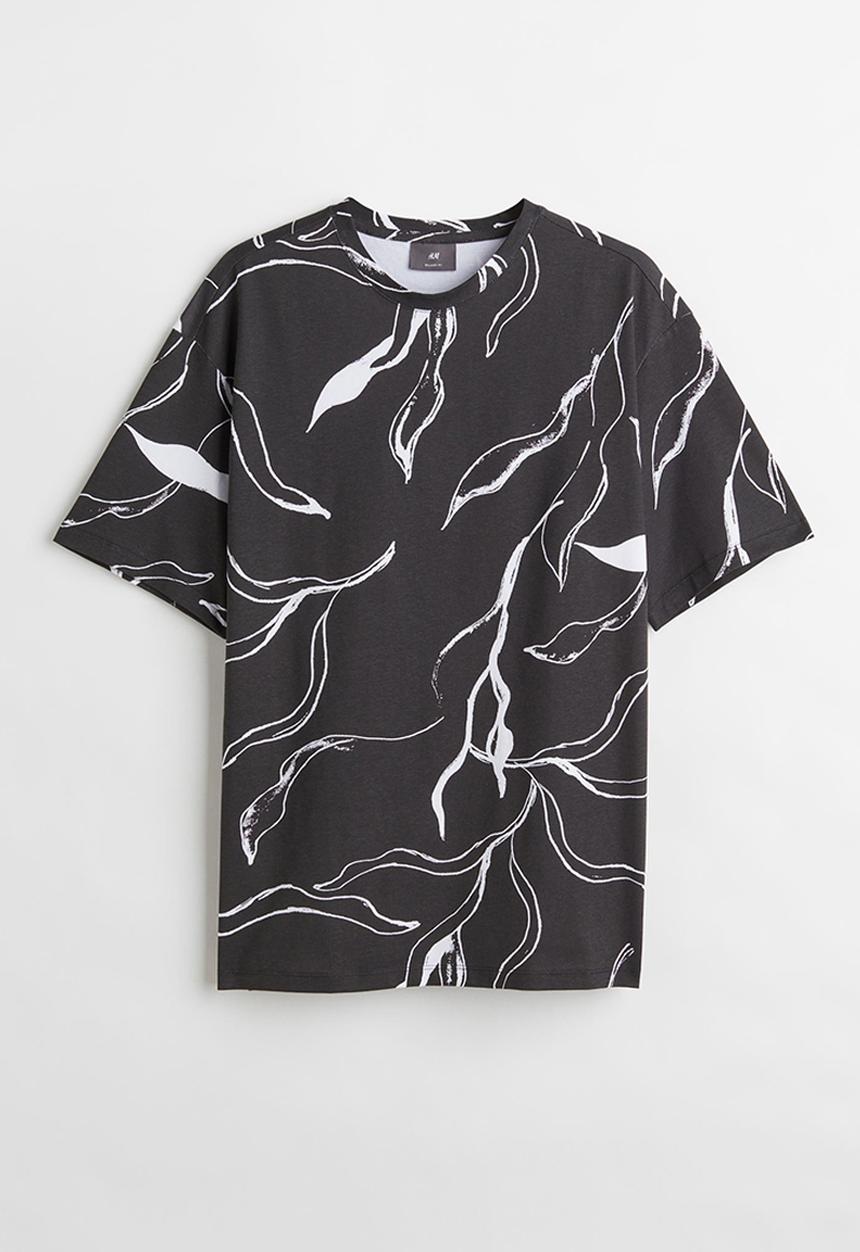 H&M - Relaxed fit patterned cotton T-shirt - black/patterned