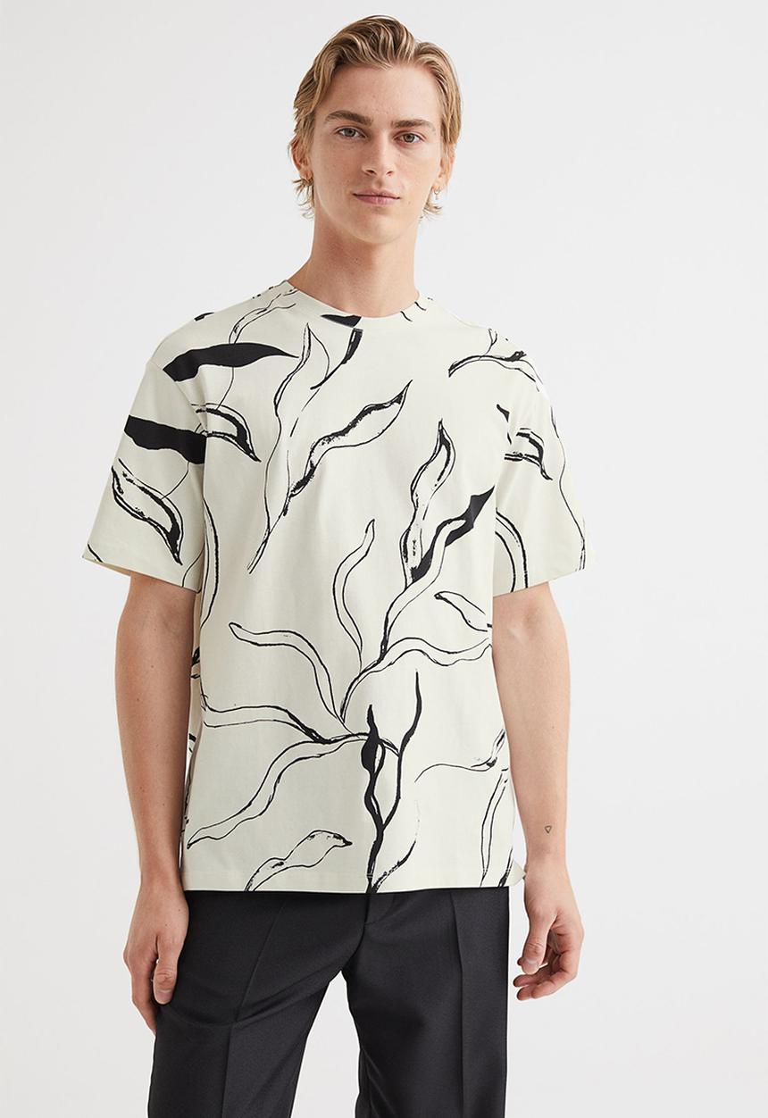 H&M - Relaxed fit patterned cotton T-shirt - cream/patterned
