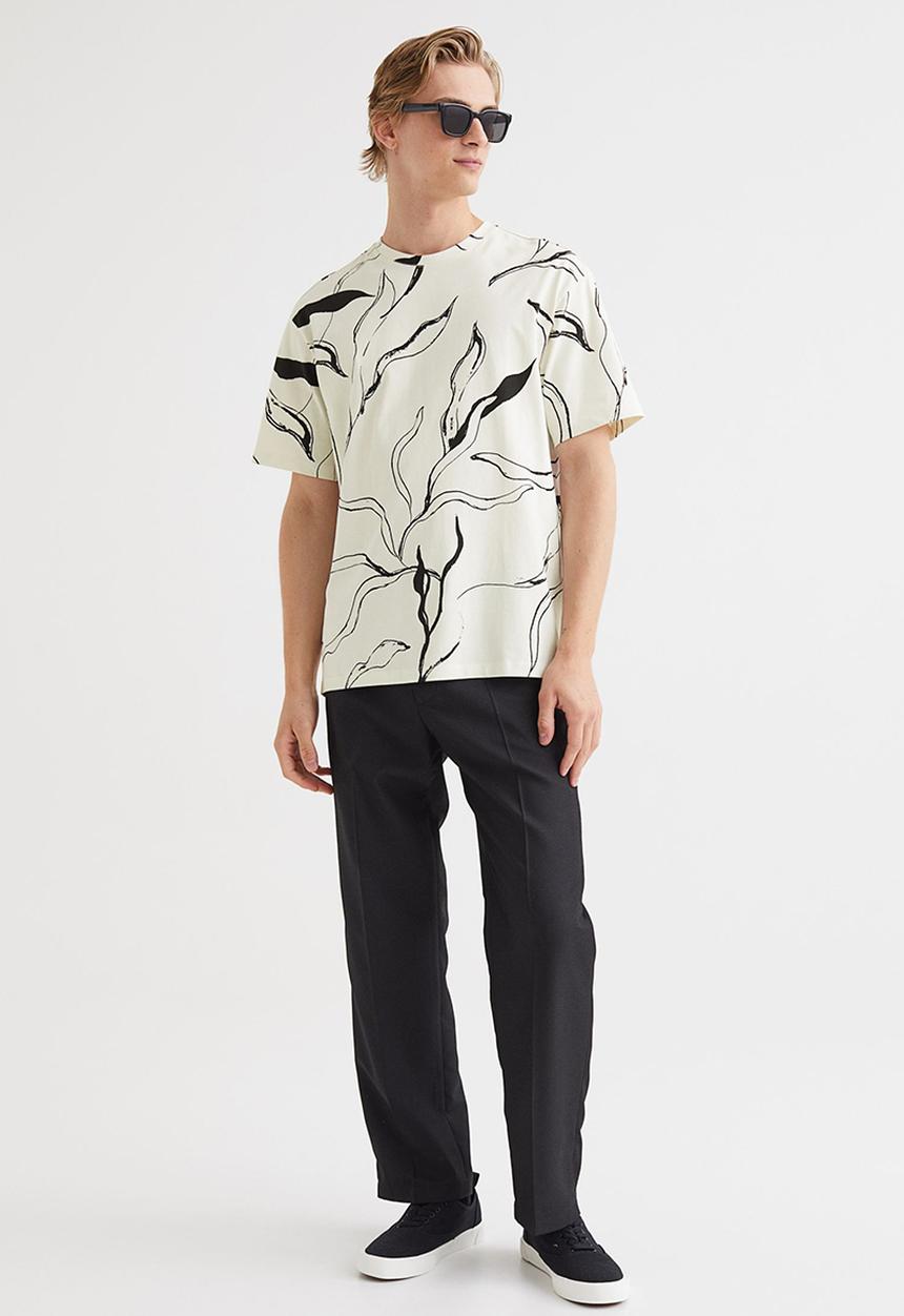 H&M - Relaxed fit patterned cotton T-shirt - cream/patterned