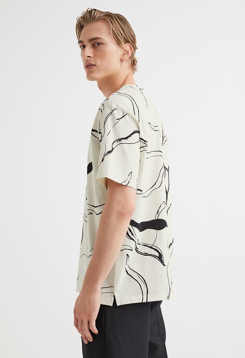 H&M - Relaxed fit patterned cotton T-shirt - cream/patterned