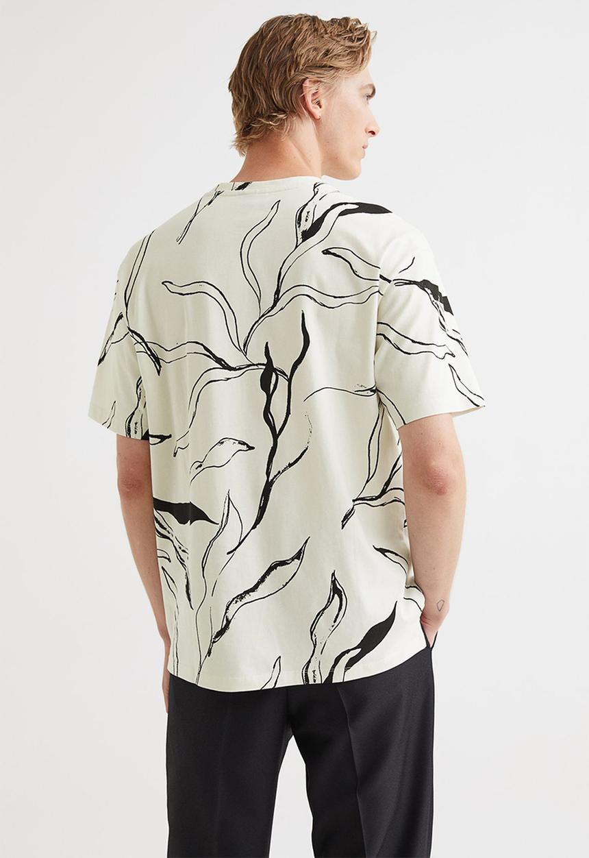 H&M - Relaxed fit patterned cotton T-shirt - cream/patterned