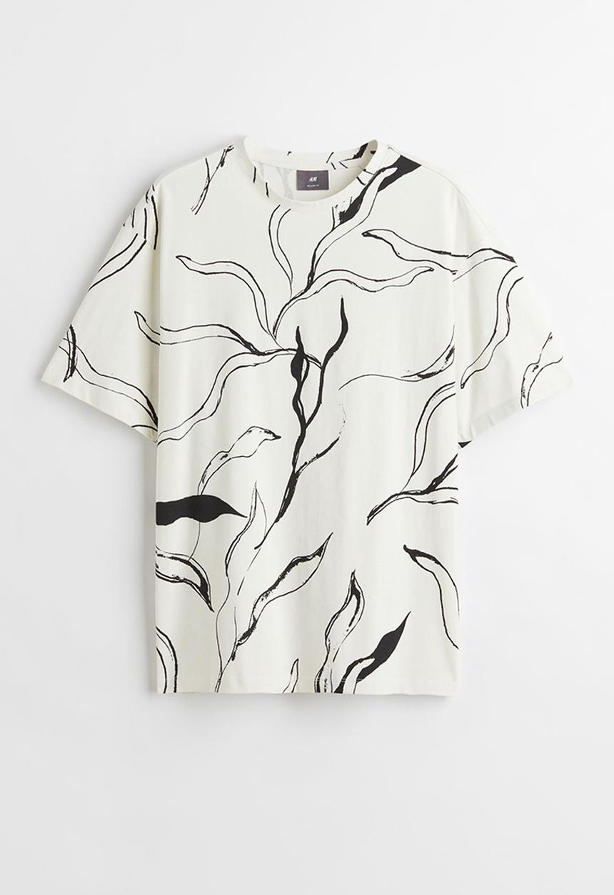 H&M - Relaxed fit patterned cotton T-shirt - cream/patterned