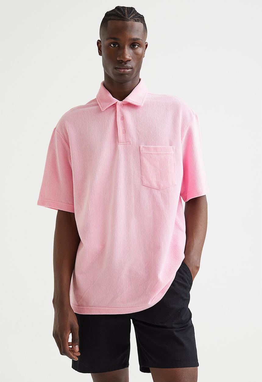 H&M - Relaxed fit velour polo shirt - pink
