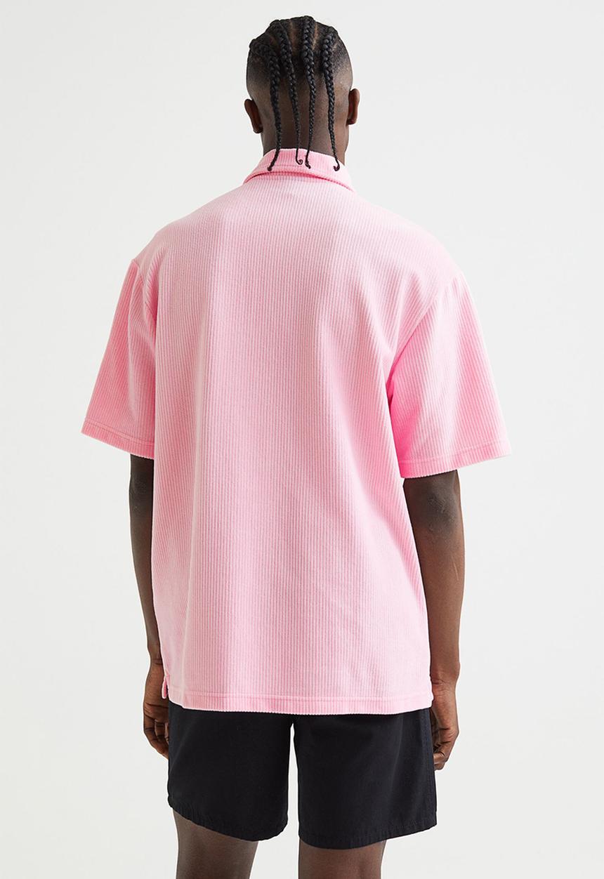 H&M - Relaxed fit velour polo shirt - pink