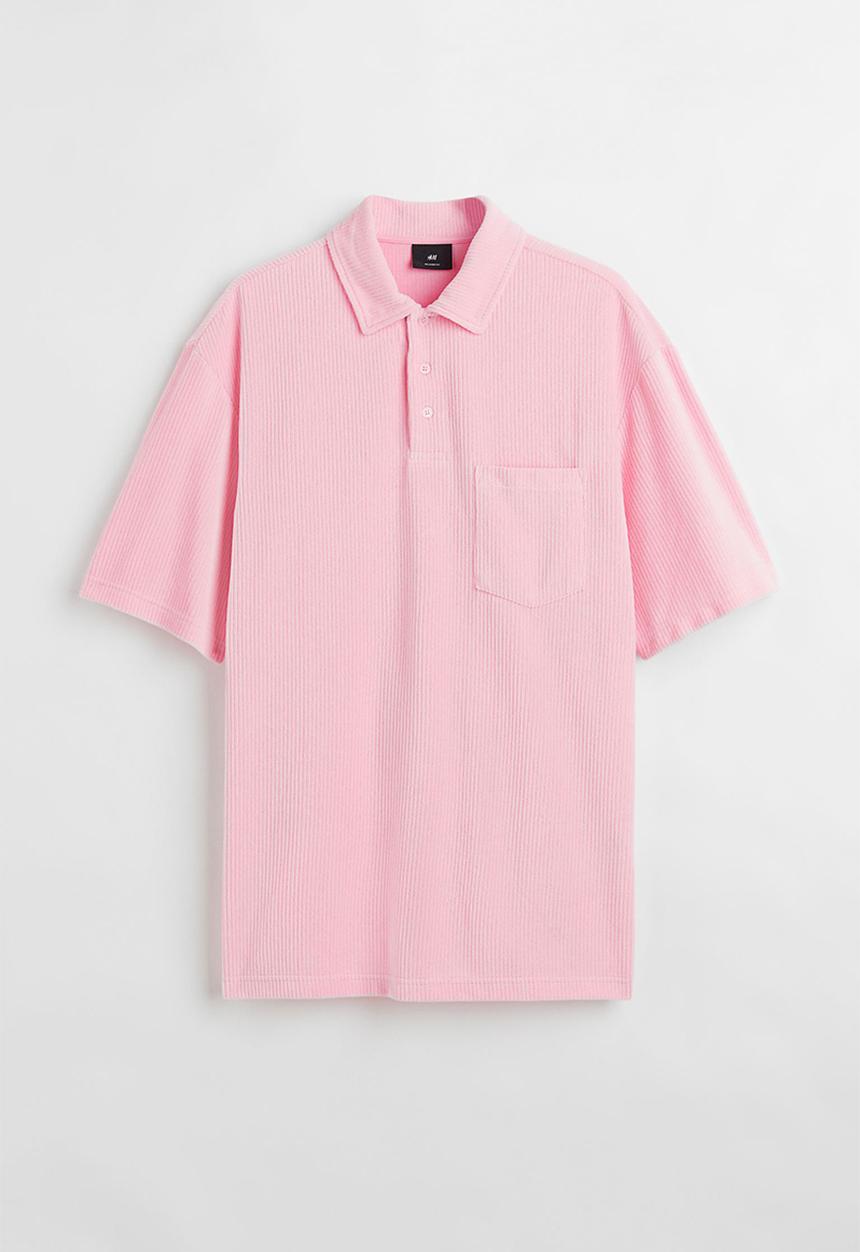 H&M - Relaxed fit velour polo shirt - pink