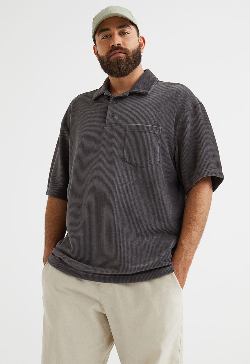 H&M - Relaxed fit velour polo shirt - dark grey