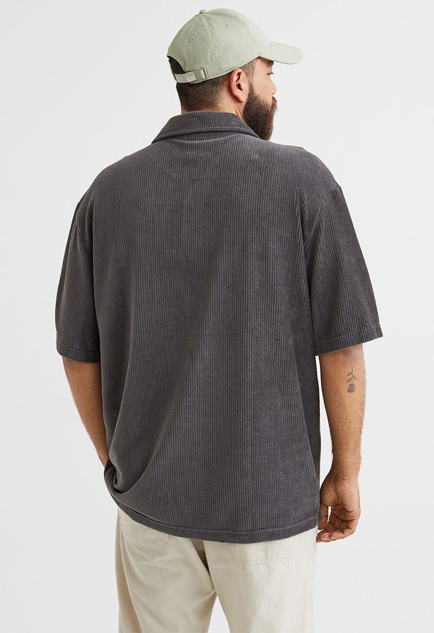 H&M - Relaxed fit velour polo shirt - dark grey