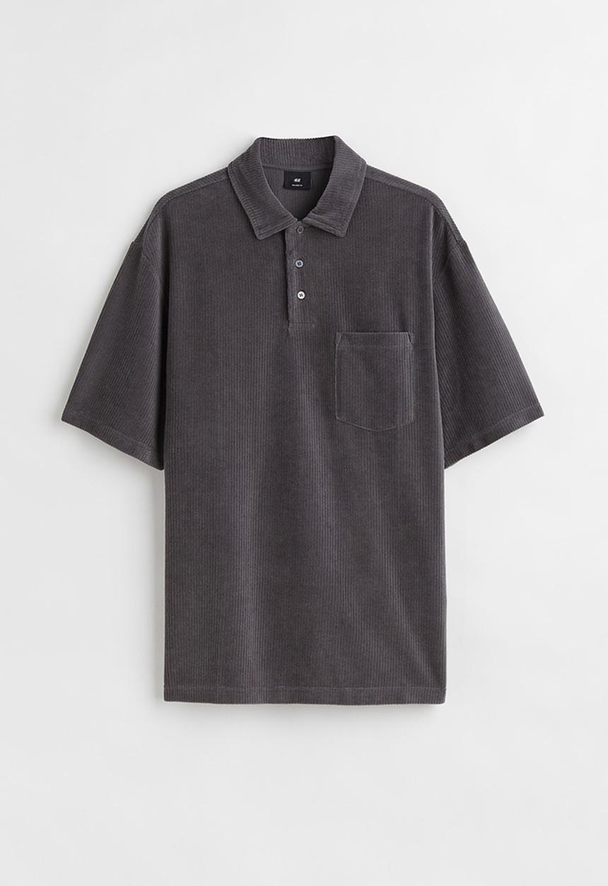 H&M - Relaxed fit velour polo shirt - dark grey