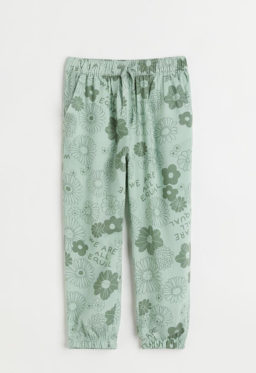 H&M - Woven joggers - mint green/flowers