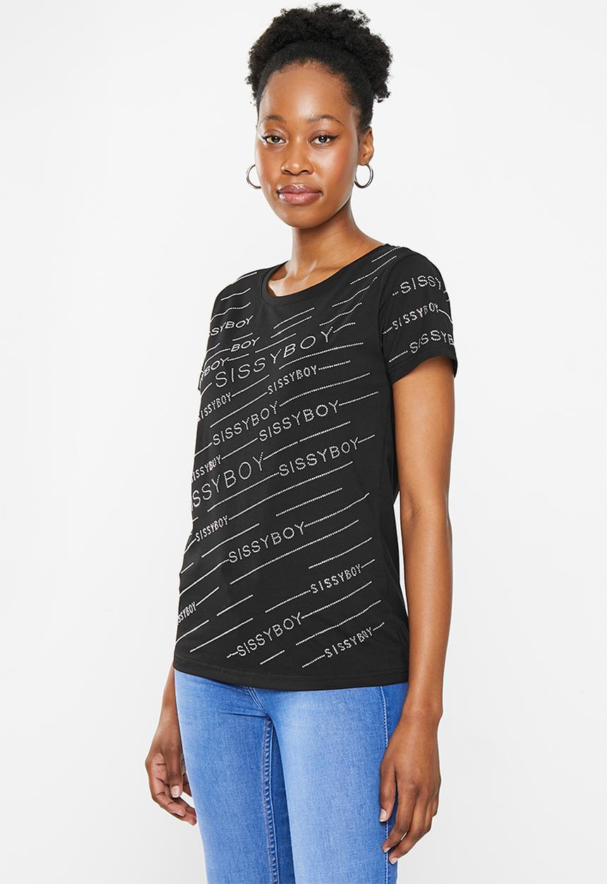 SISSY BOY - Mekar: regular fit top with short sleeves - black