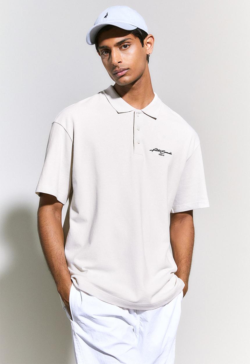 H&M - Relaxed fit polo shirt - light beige & black