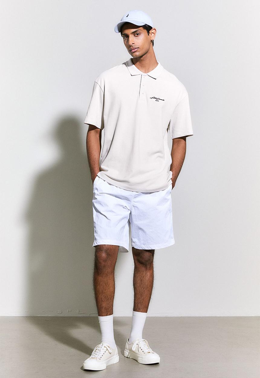 H&M - Relaxed fit polo shirt - light beige & black