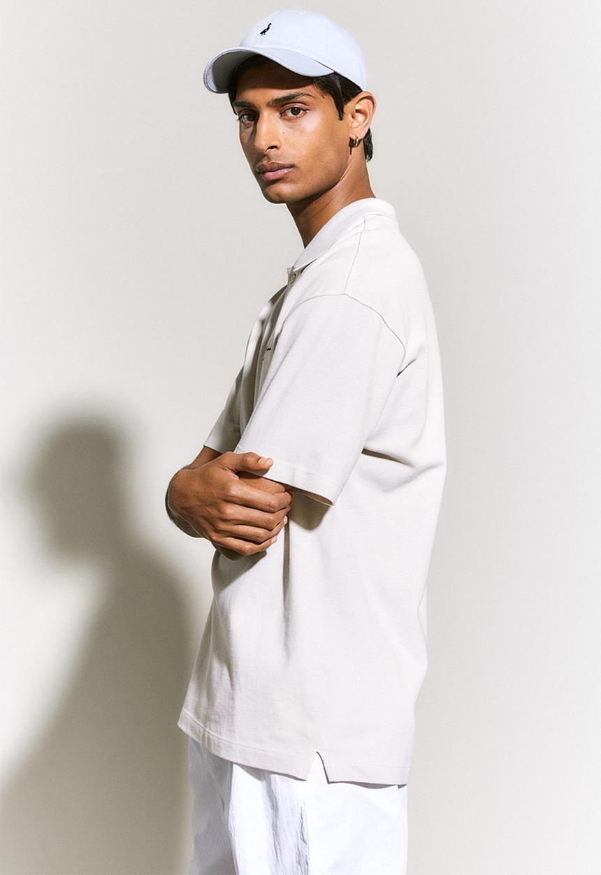 H&M - Relaxed fit polo shirt - light beige & black