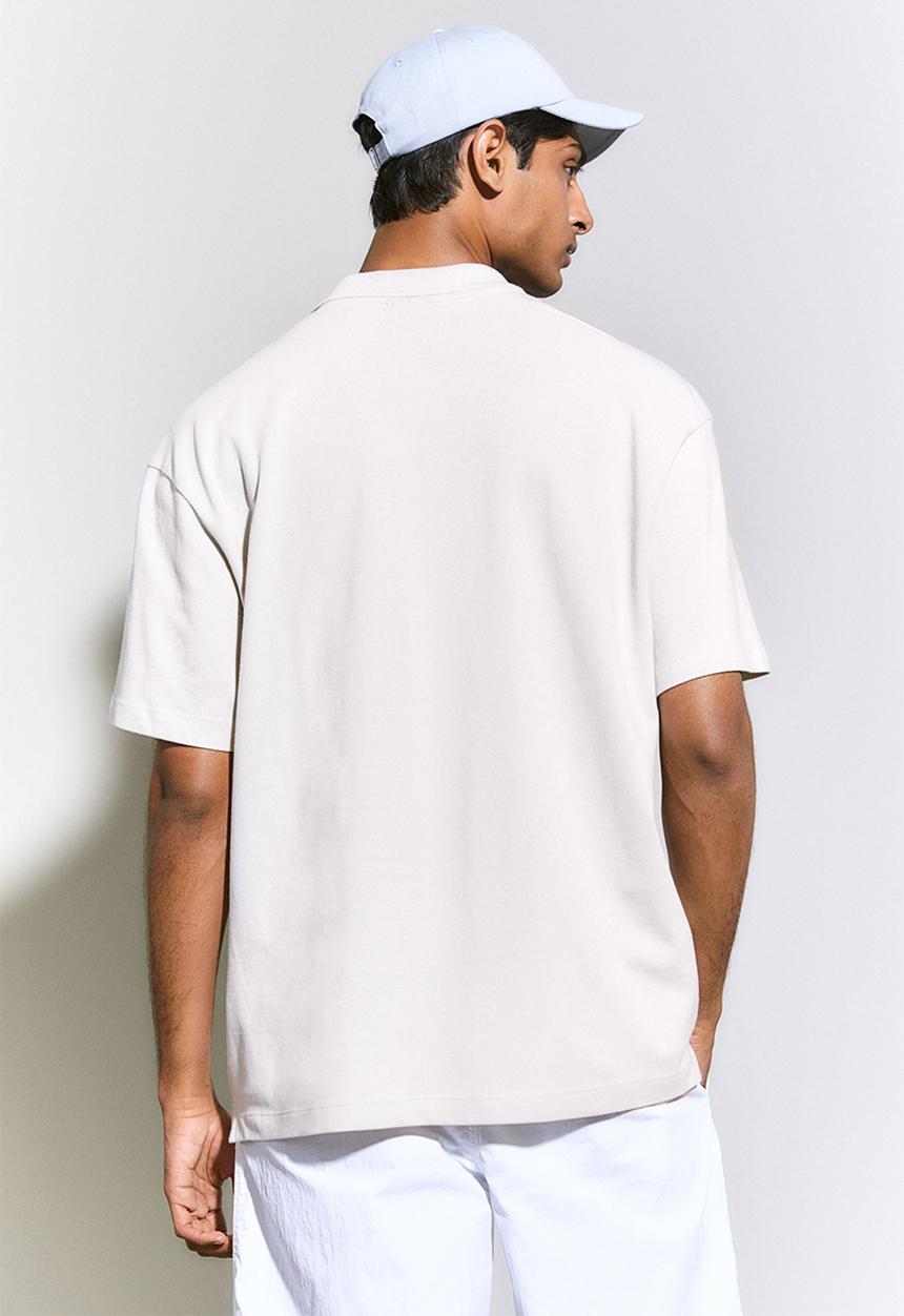 H&M - Relaxed fit polo shirt - light beige & black