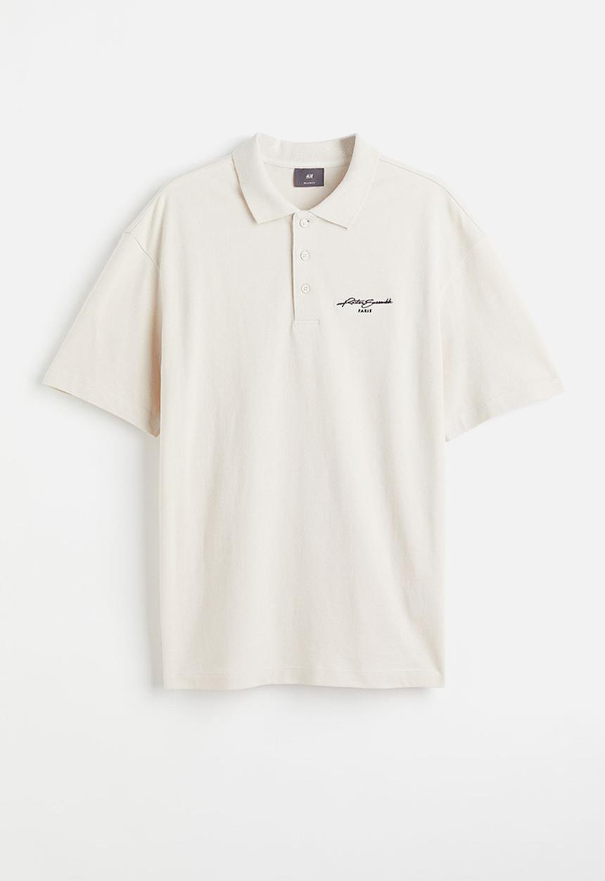 H&M - Relaxed fit polo shirt - light beige & black