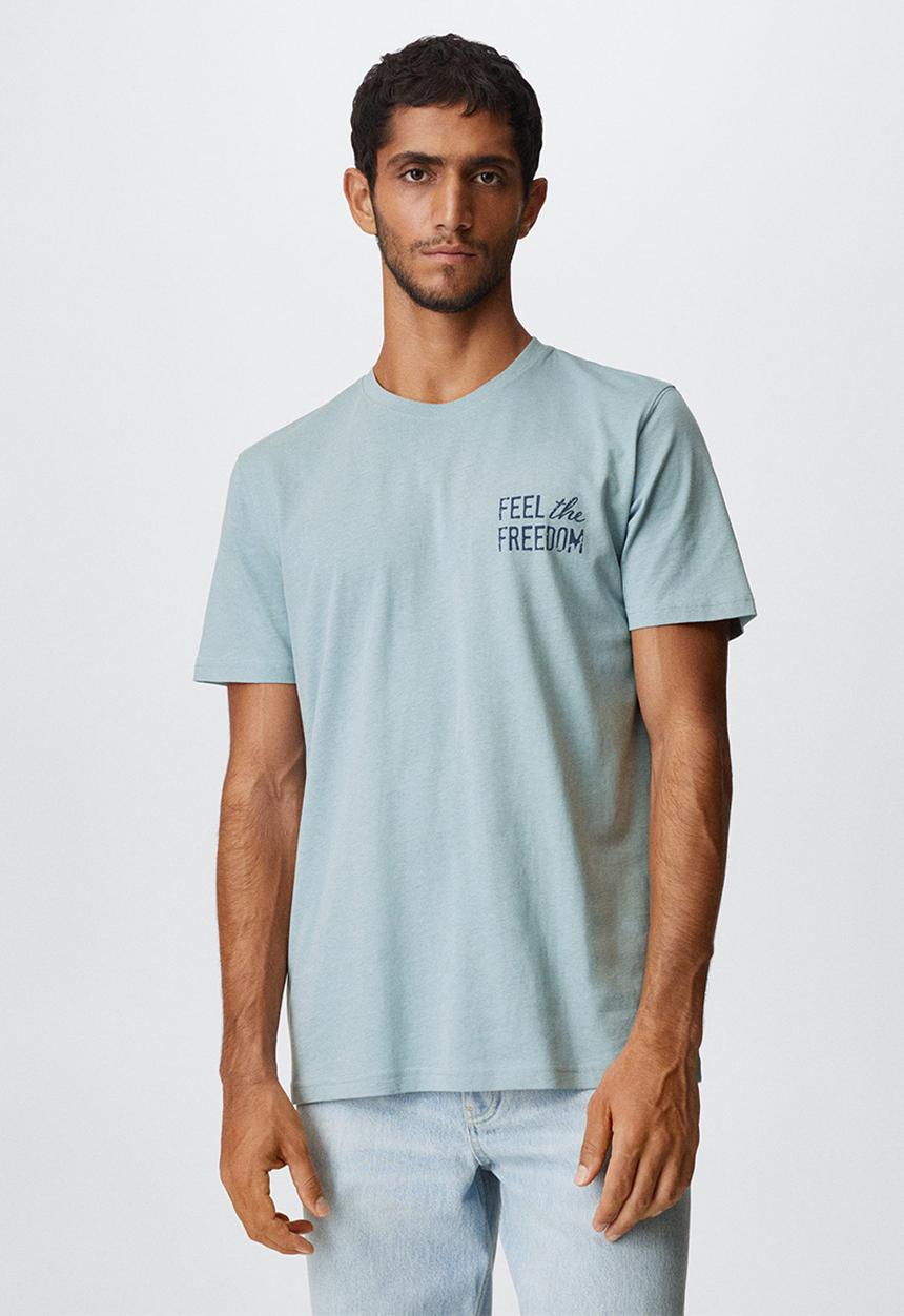 MANGO - T-shirt freedom - blue 