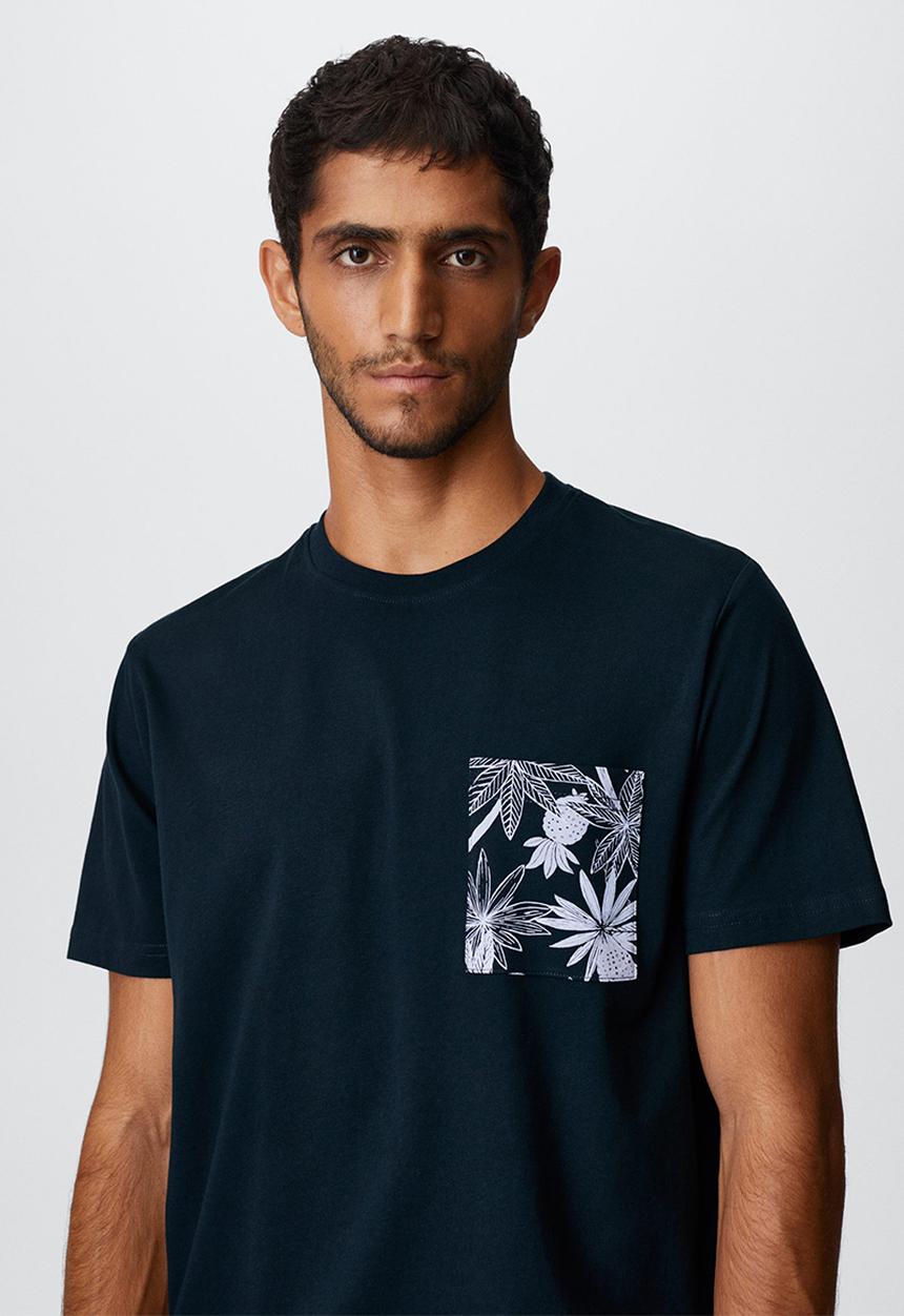 MANGO - T-shirt leafpo - navy 