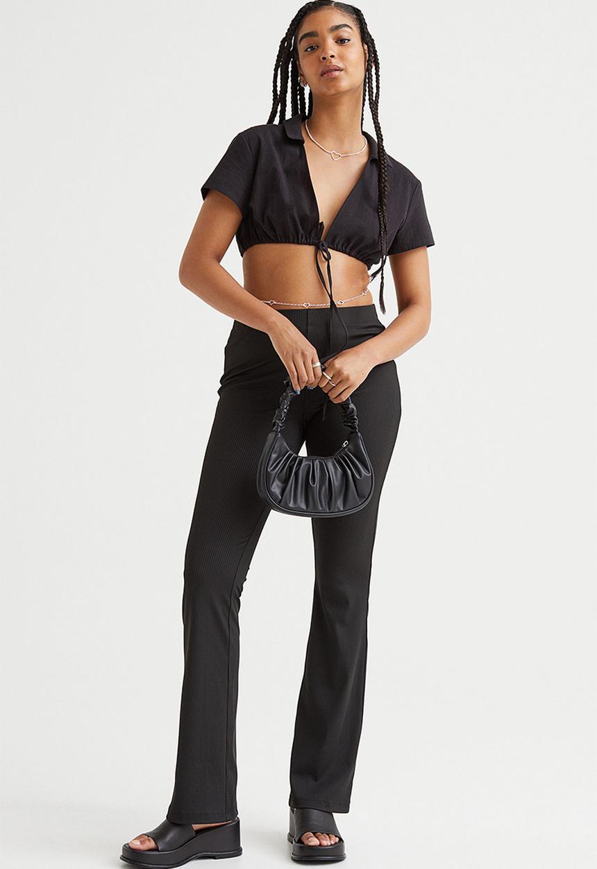 H&M - Ribbed jazz trousers - black