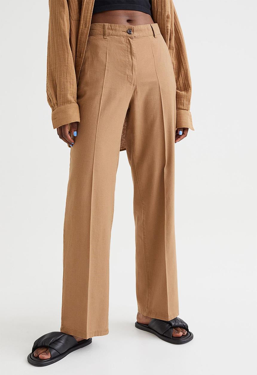H&M - Straight linen-blend trousers - dark beige