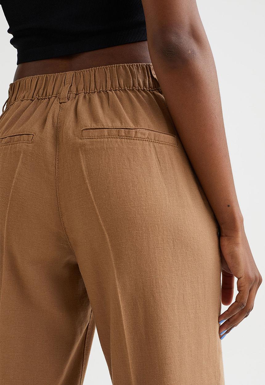 H&M - Straight linen-blend trousers - dark beige