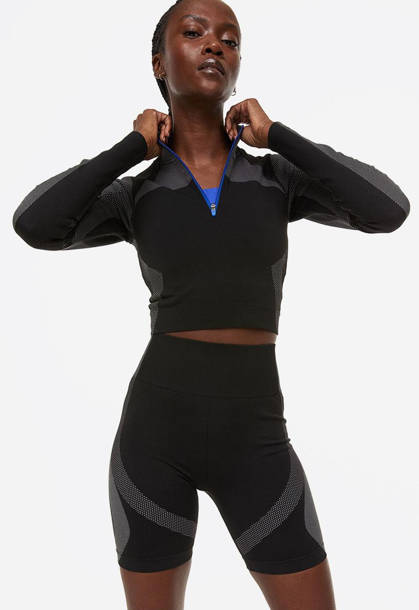 H&M - Seamless sports top in drymove™ - black & grey