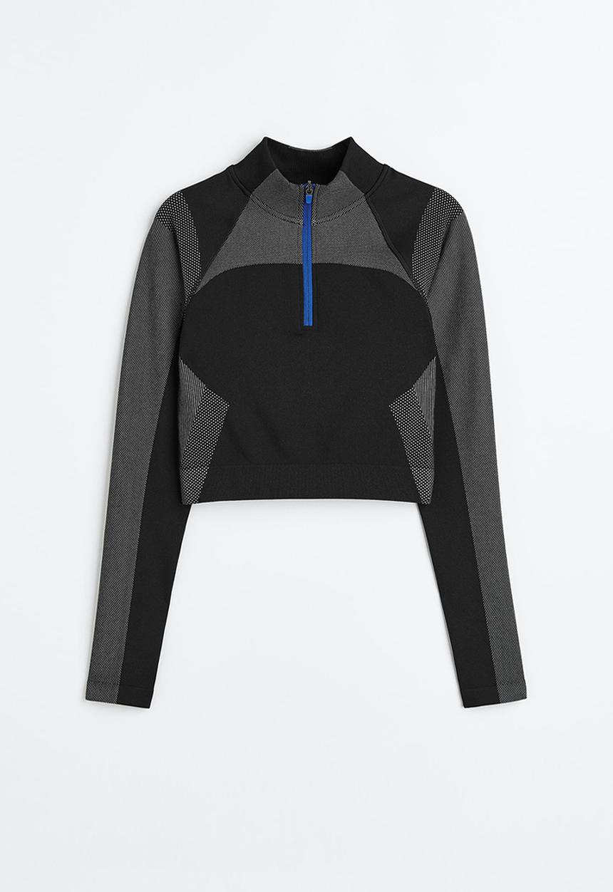 H&M - Seamless sports top in drymove™ - black & grey