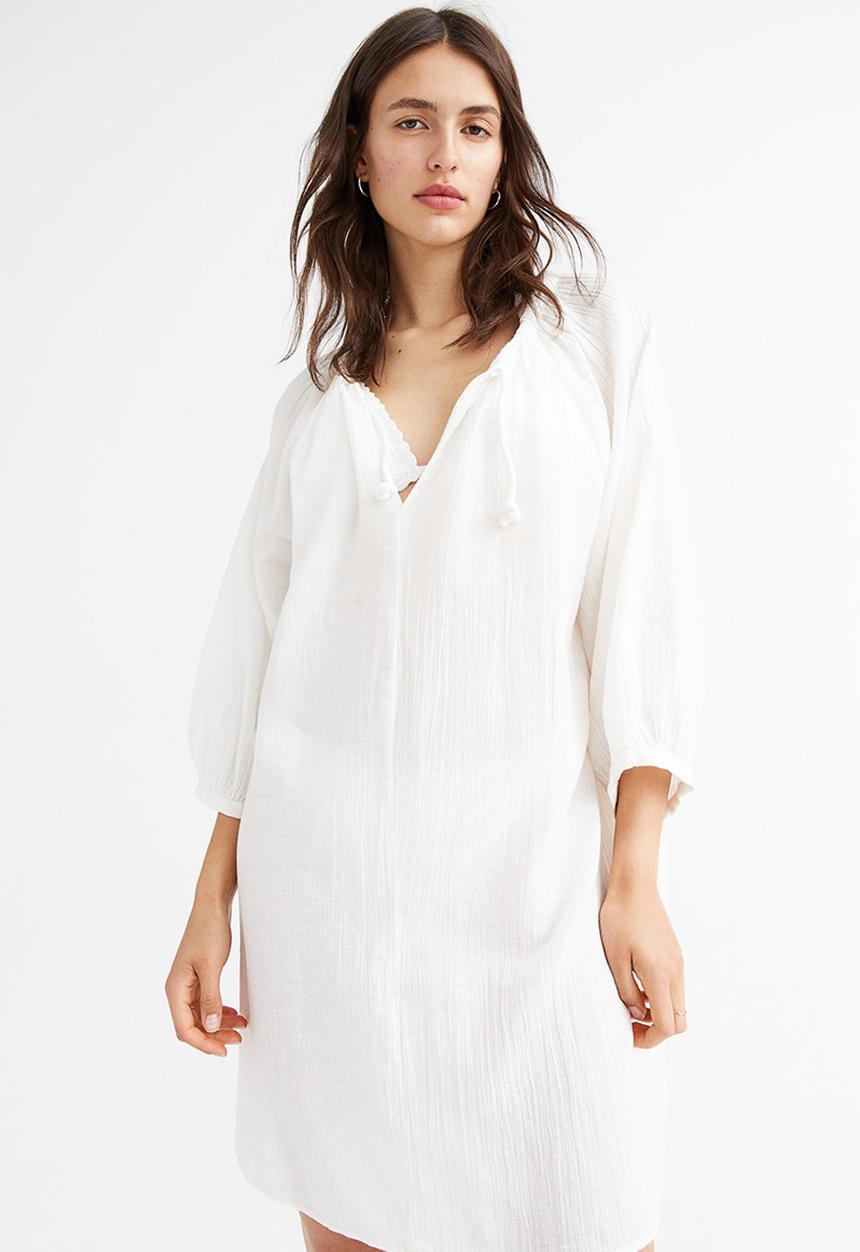 H&M - Balloon-sleeved dress - white