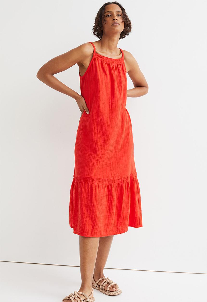 H&M - Double-weave cotton dress - red