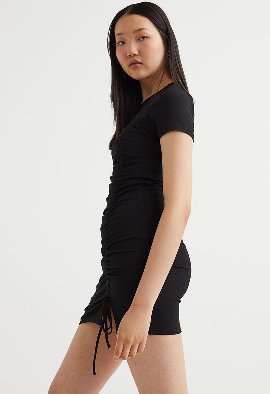 H&M - Fitted drawstring-detail dress - black
