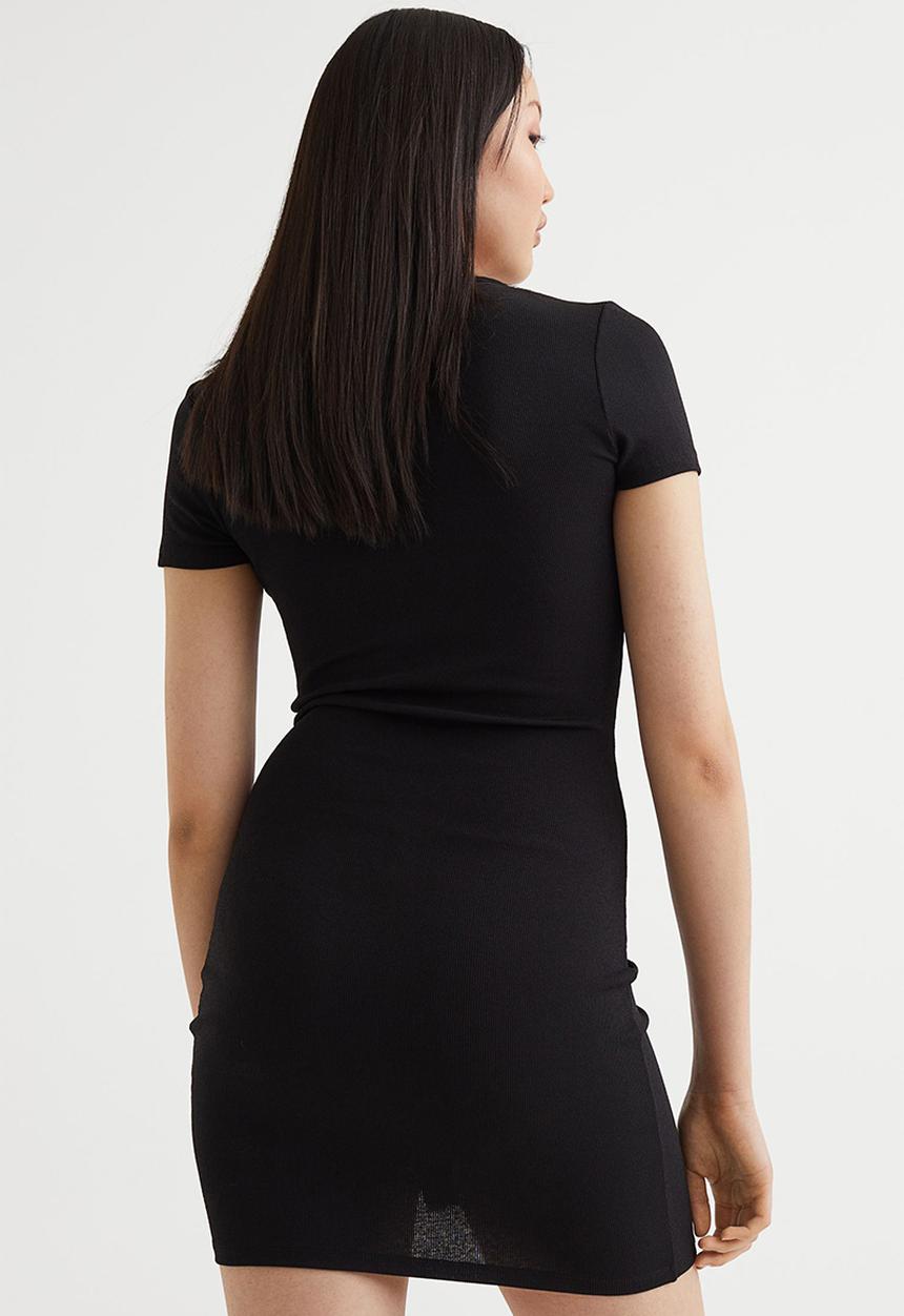 H&M - Fitted drawstring-detail dress - black