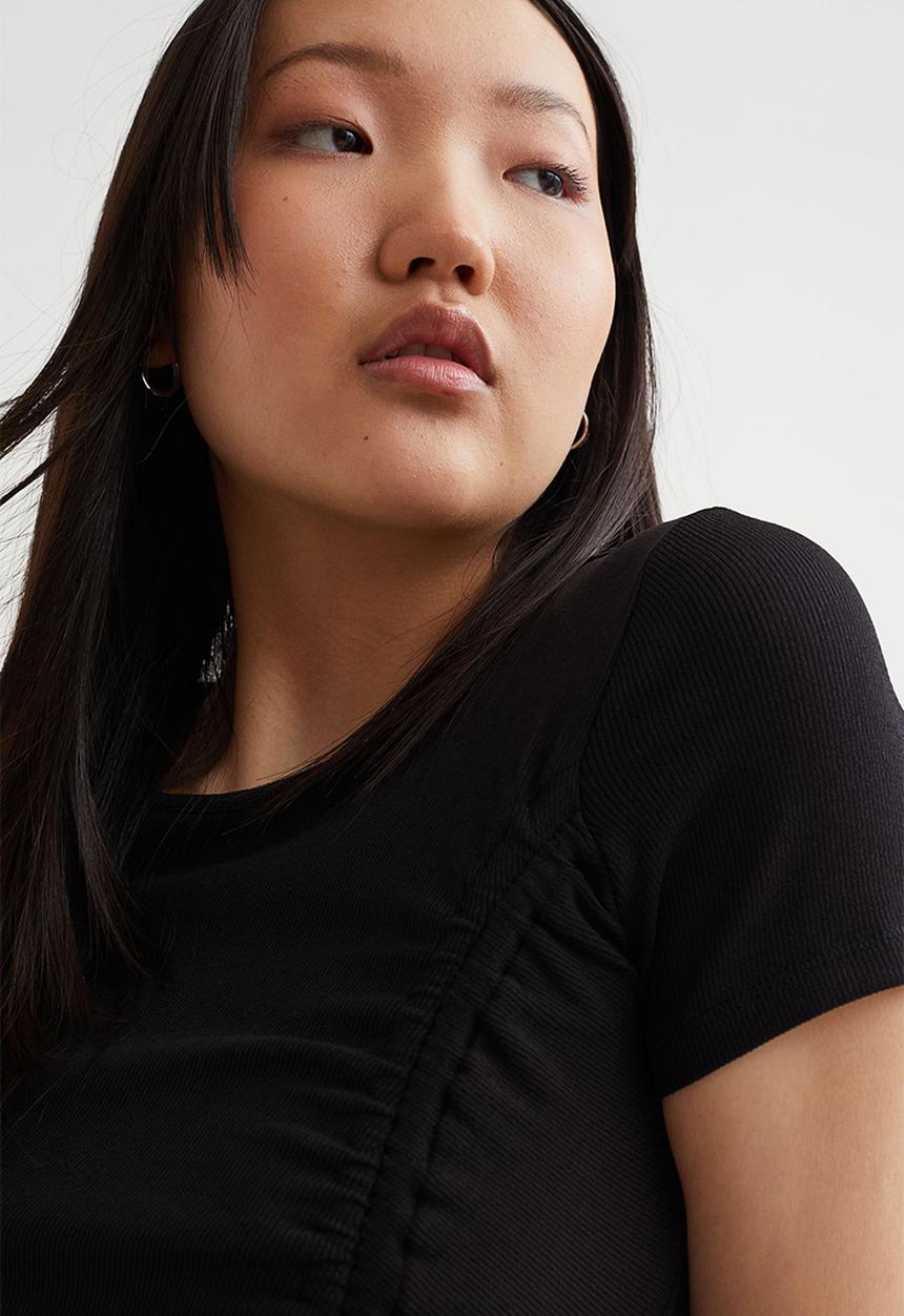 H&M - Fitted drawstring-detail dress - black