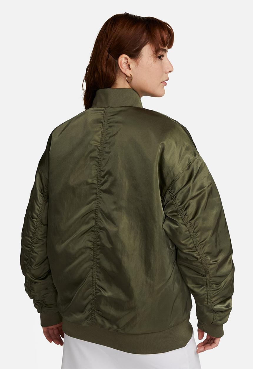 Nike - W nsw nike varsity bomber jacket - medium olive/safety orange/white