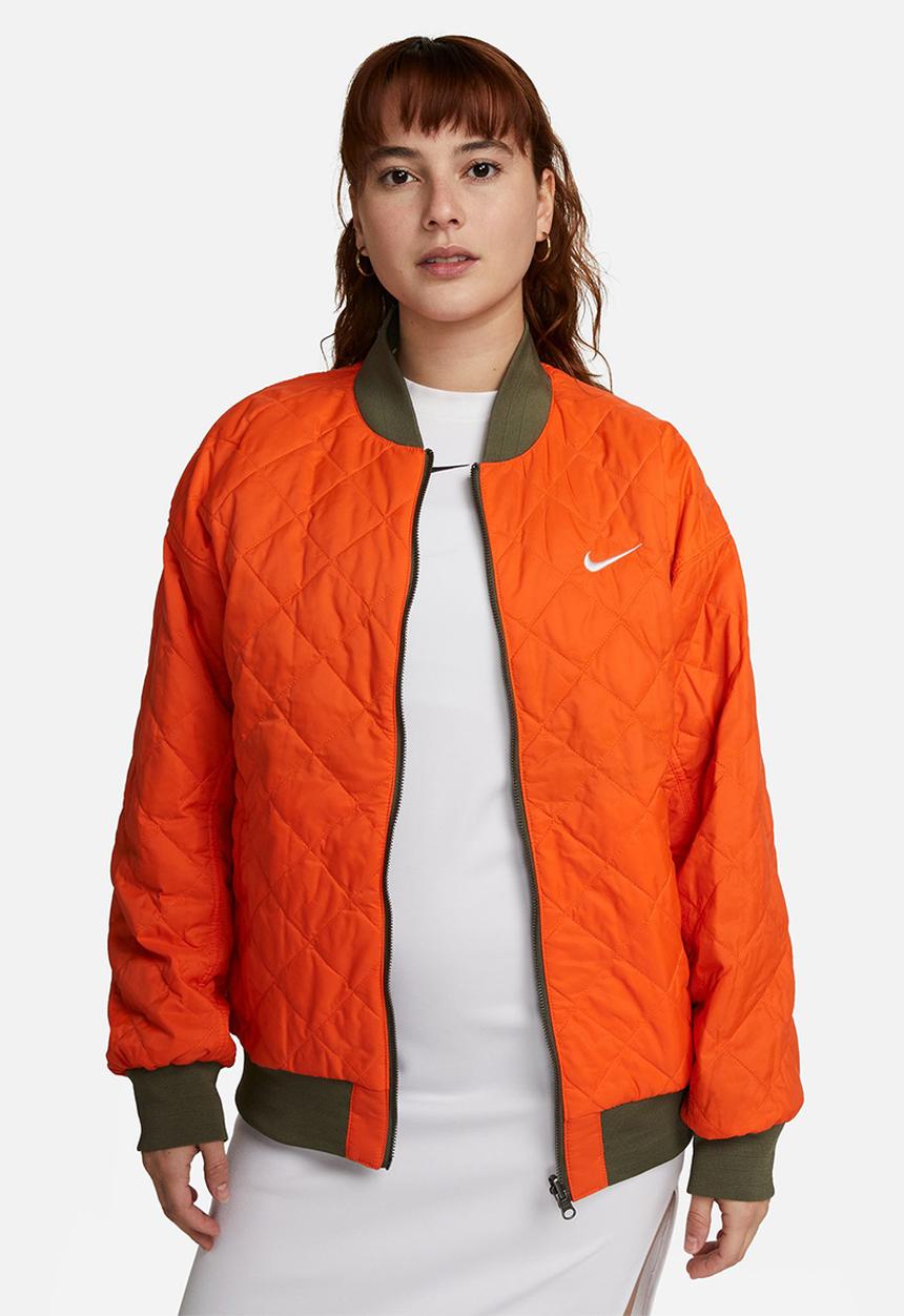 Nike - W nsw nike varsity bomber jacket - medium olive/safety orange/white